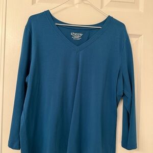 Chico's Teal V-Neck Long Sleeve Top